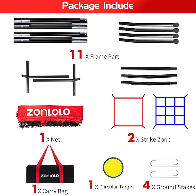 Zonlolo 6 x 6 FT Baseball Net with 3 Diffferent Targets, Portable Practice Net for Batting，Hitting，Pitching and Throwing,Compact Package with Small Carrying Bag，Great for Kids