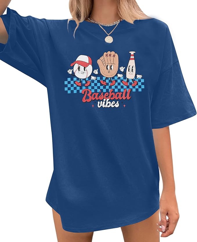 MOUSYA Baseball Shirts Women Oversized Baseball Mom Tshirt Baseball Heart Graphic Tee
