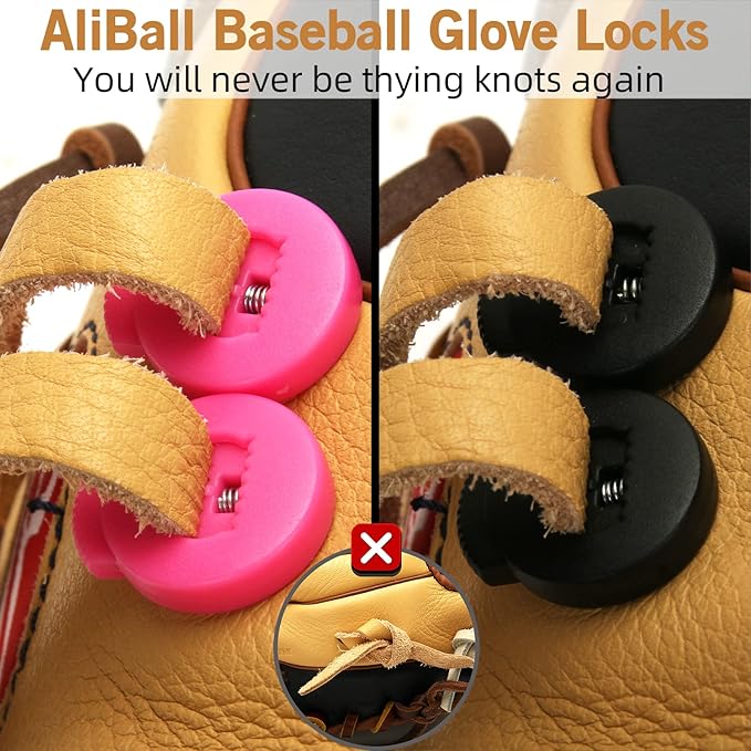 AliBall Glove Locks Baseball, Glove Lace Locks 8 Pack, Never Need Thying Knots Again, Fits All Baseball and Softball Gloves