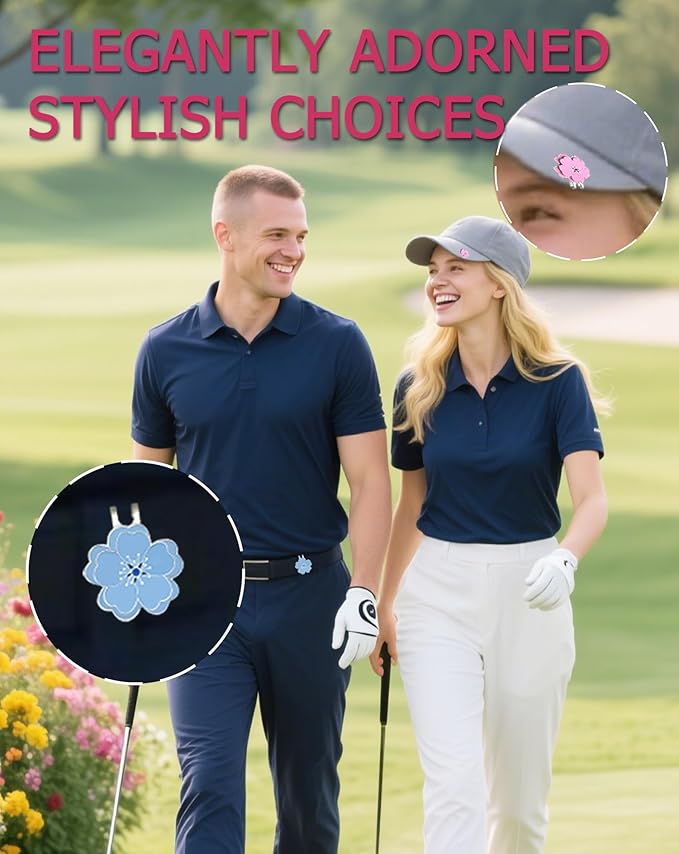 12 PCS Magnetic Golf Ball Marker with Hat Clip, Golf Hat Clips with Flower Shape Ball Markers for Women & Men Golfers