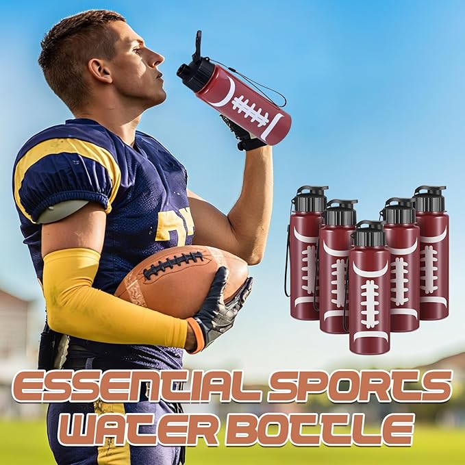 Olgaa 16 Pcs Football Water Bottle Bulk 20 oz Football Reusable Water Drink Bottles Sports Football Accessories for Party Favor Players Lovers Team Gifts (Football)