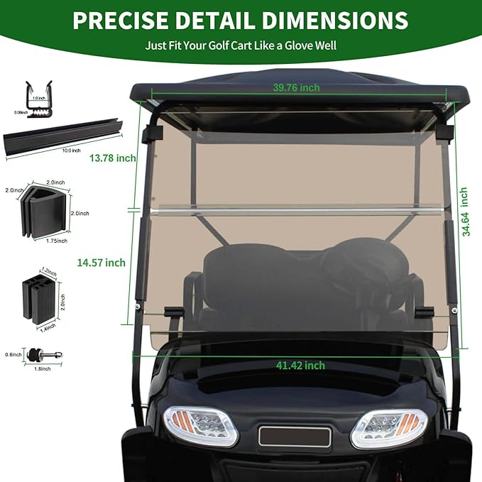 Tinted Golf Cart Windshield 3/16" (5MM) Thicken for 2014-Up EZGO TXT, 41.42" W ×34.64" H, Fits 1"×1" Square Rail Front Foldable Windscreen Glass Shatterproof & Shield UV, Scratch Resistant
