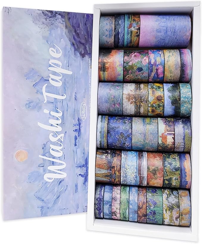 34 Rolls Washi Tape, Aesthetic Colored Decorative Cute Scrapbook Tape by Bomichi