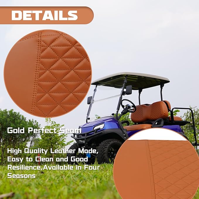 XUANYUDG0769 Golf Cart Front and Rear Seat Covers for EZGO TXT/RXV Club Car DS/Precedent Yamaha G29, Vinyl Leather Made/Adjustable Straps and Retractable Buckle/No Stapler Required,4PCS