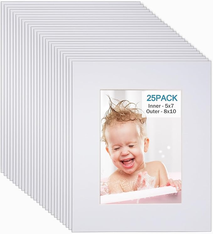 Egofine 8x10 White Picture Mats Pack of 25, Frame Mattes by Egofine