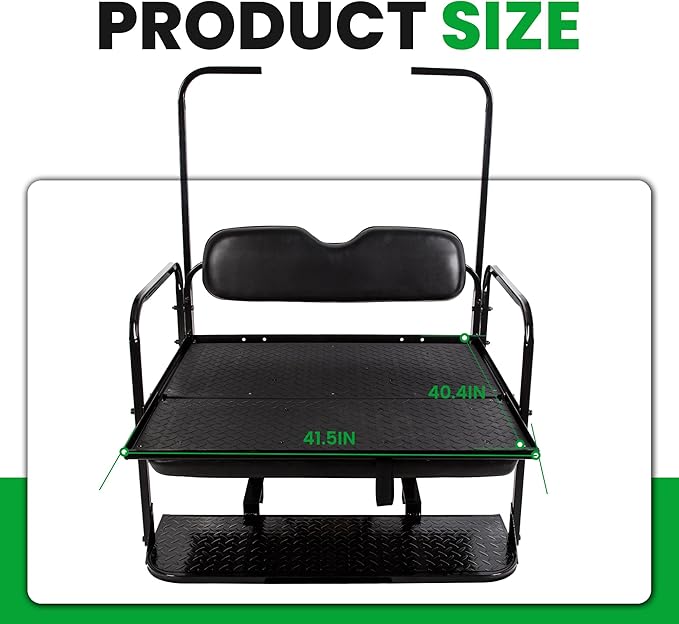 ECOTRIC Golf Cart Folding Rear Seat Kit W/Grab Bar Compatible with 1994.5-Up EZGO TXT Models Back Flip Seat Black