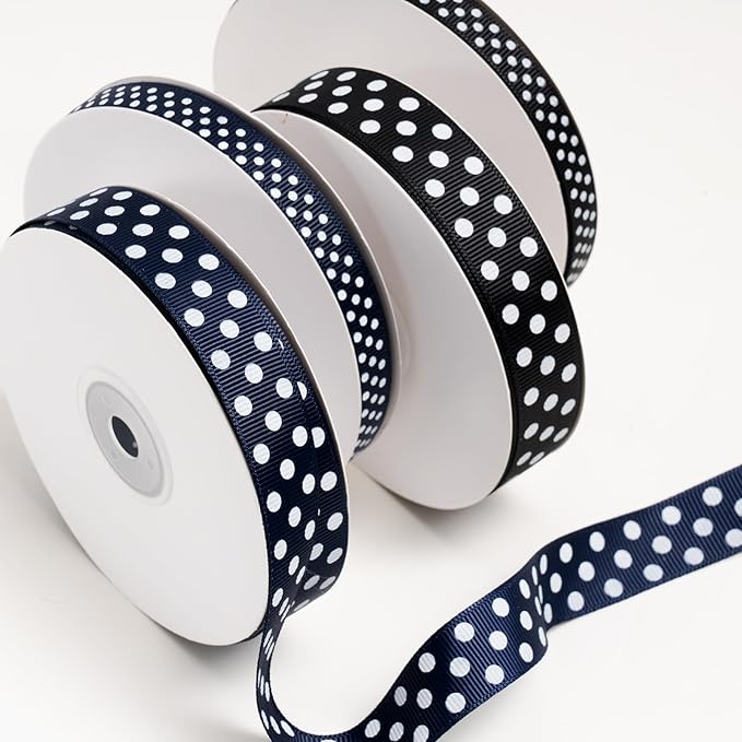 Polka Dot Grosgrain Ribbon 3/8 Inch, 25 Yards Spool Navy Blue and White Dot - Image 7