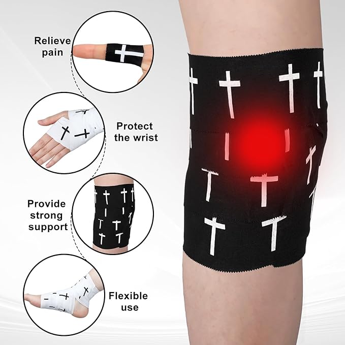 MiniInflat 2 Pcs Christian Cross Athletic Tape Sports Tape 2in x 23ft Religion Jesus Wrist Wrap for Soccer Football Baseball, Gift for Graduation Teacher Nurses Week Pentecost(White Black,Crosses)