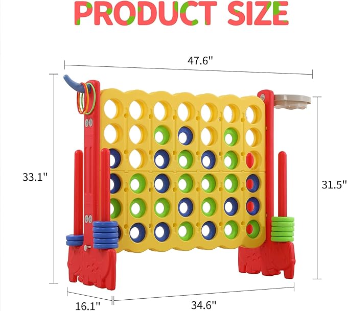 UNICOO Giant 4-in-A-Row with Carry Bag, Ring Toss, Basketball Hoop - Image 7