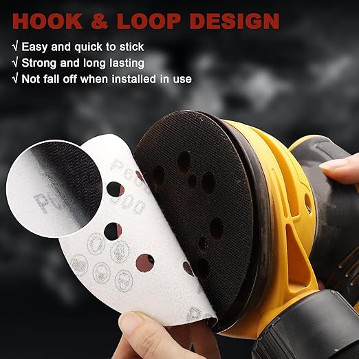 165 PCS 5 Inch Sanding Discs, 8 Hole Hook and Loop Round Sandpaper - Image 5