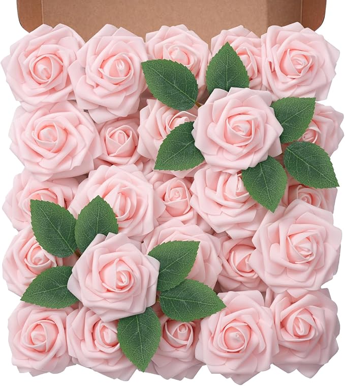 Artificial Flowers Foam Fake Roses 25pcs Light Pink Roses by Unknown