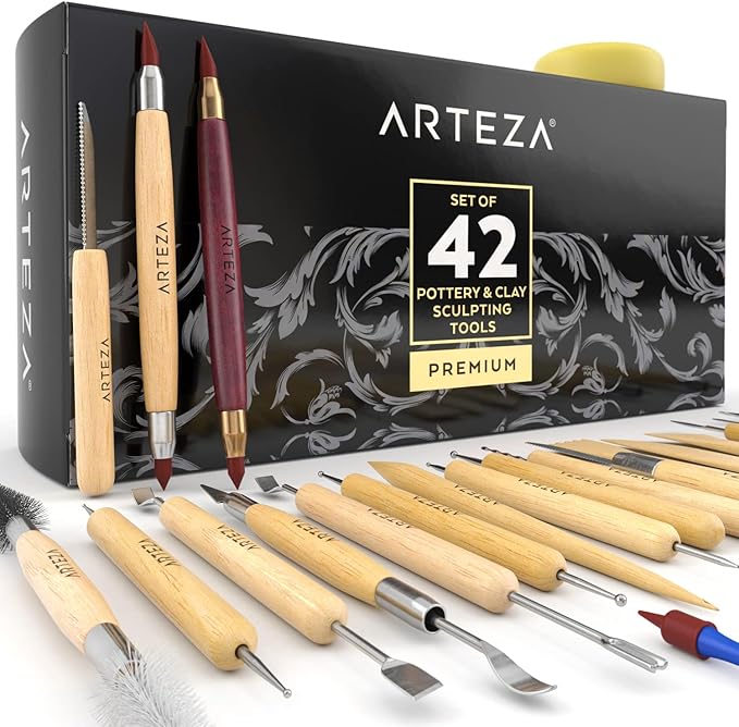 Arteza Pottery & Polymer Clay Tools, 42-Piece Sculpting Set, Steel Tip Tools by ARTEZA