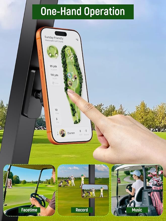 Magnetic Golf Cart Phone Holder Compatible with MagSafe iPhone 12–17, 360° Rotation Strong Magnet Phone Mount, One-Hand Snap-On, 2026 Golf Accessories Essentials Gadgets Fits EZGO, Club Car, Yamaha