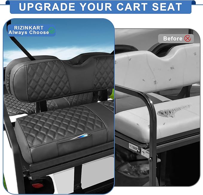 Rear Golf Cart Seat Covers for EZGO, Club Car, Yamaha, Rear/Back Golf Cart Seat Cover with Thick Vinyl Leather Comfortable Support Design, Breathable,2 Convenient Pockets