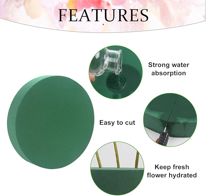 LOMIMOS 8'' Large Round Floral Foam, Florist Green Blocks Supplies - Image 3
