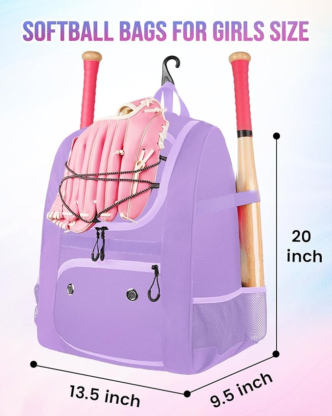 MATEIN Softball Bag, Lightweight Baseball Backpack with Shoe Compartment, Baseball Bag with Fence Hook for TBall Bat & Equipment, Softball Gifts Catchers Backpack for Women Fit Catcher’s Mitt, Helmet