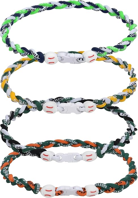 4 Pieces Baseball Necklaces for Boys,Three Braided Rope Tornado Sports Titanium Necklaces,Christmas Gifts Baseball Accessories Drip