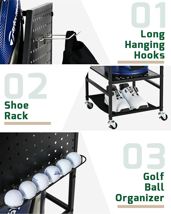 Mythinglogic Golf Storage Garage Organizer, Golf Bag Storage Stand and Other Golfing Equipment Rack, Extra Storage Rack for Golf Clubs