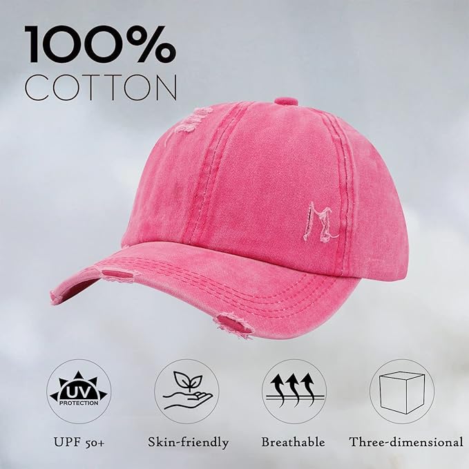 Criss Cross Ponytail Hat Women Washed Distressed Baseball Caps Adjustable High Messy Bun Ponycap
