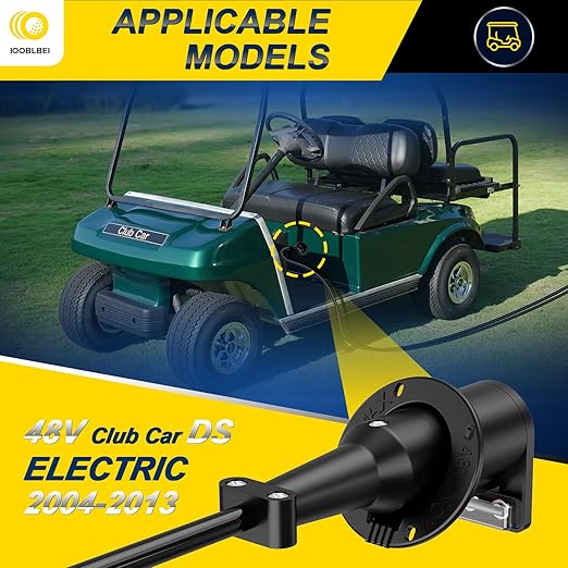Club Car 48V Charging Port and Plug, Golf Cart Charger Receptacle with Cord and Handle Plug for 2004-2013 Club Car DS, Club Car Charger Socket Plug Replace OEM# 101828901, 101802101, 101846801