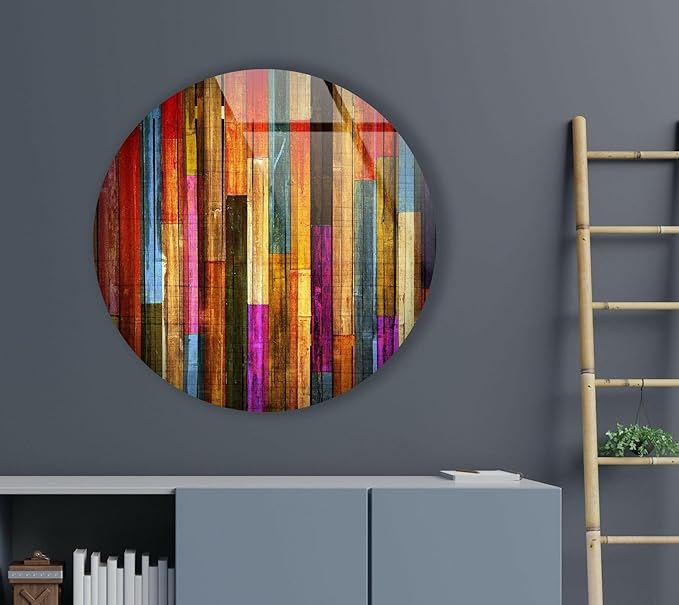 My Photostation.com 10'' Diameter Colorful Wood Pattern Round Glass Wall Art - Image 6