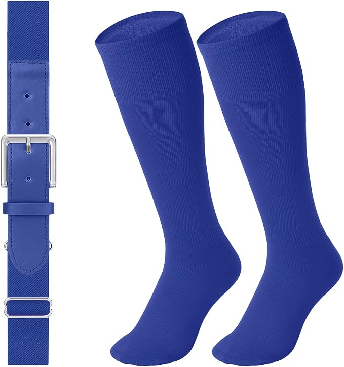 LEACOOLKEY Baseball Belt and Socks Combo Set Adjustable Softball Socks and Elastic Belt for Youth and Adult