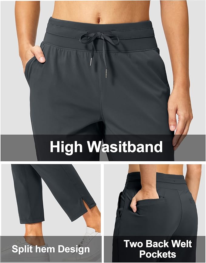 Soothfeel Women's Pants with 4 Pockets 7/8 Stretch High Waisted Sweatpants Travel Athletic Work Golf Pants for Women