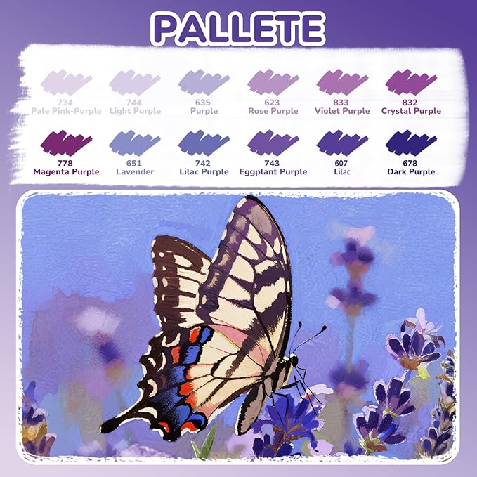Guangna 12 Purple Dual Tip Acrylic Paint Markers, Brush Tip & Chisel Tip - Image 3
