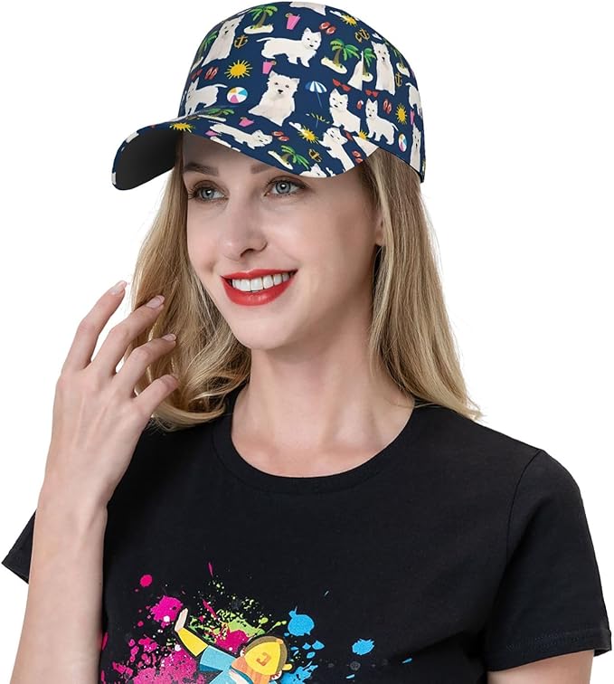 Westie Dogs Beach Summer Tropical Baseball Cap Men Women Classic Adjustable for Running Workout and Outdoor All Season Hat