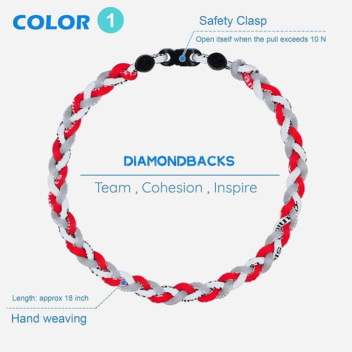 3 pcs Baseball Rope Necklaces, League Team Colors Braided Necklace, Baseball Team Gifts