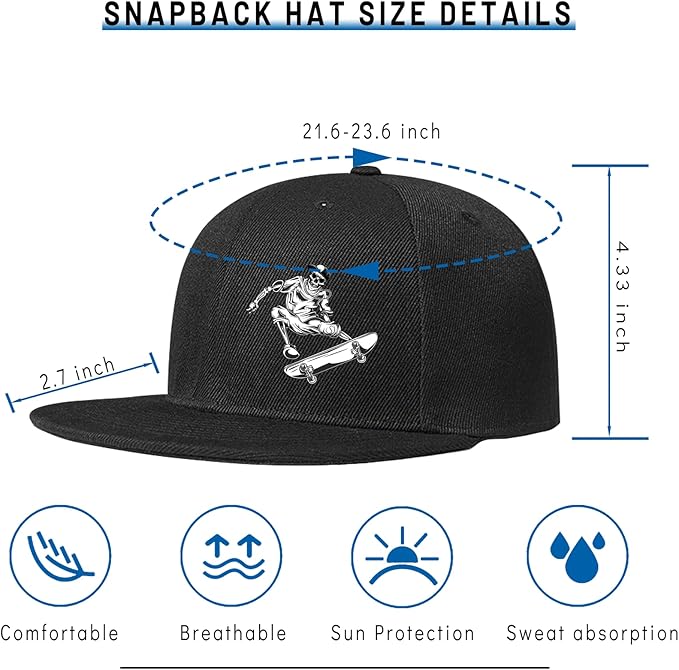 Skateboard Hat Snapback Hats for Men Flat Bill Hats for Boy Adjustable Baseball Cap for Teens Hip Hop Sports