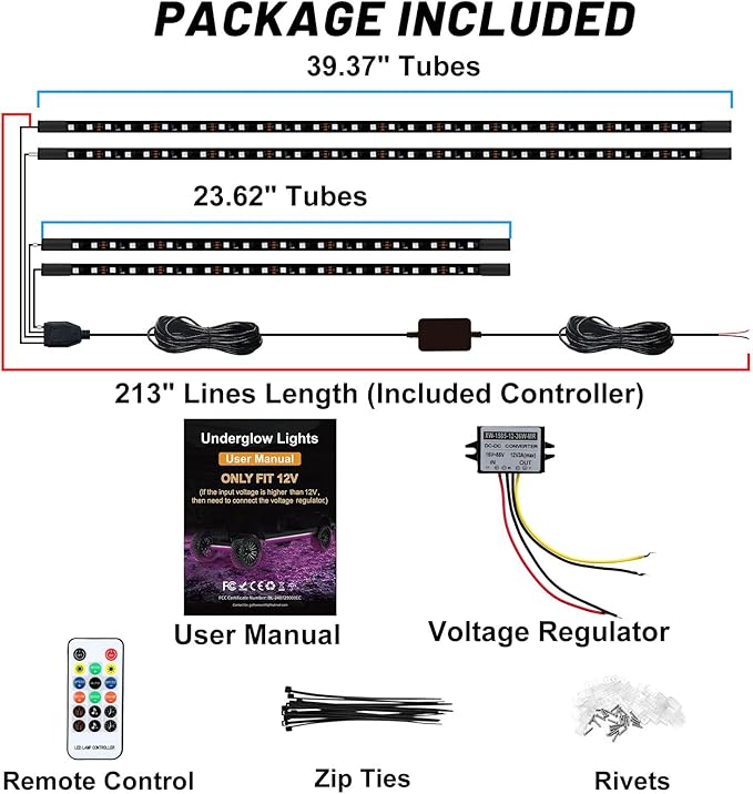 Golf Cart Underbody LED Lights 4Pcs, 12V - 80V Input Golf Cart Underglow Light Kit Bluetooth APP Control Dream Colors for EZGO Club Car Yamaha, Music Mic Sync Modes (Included Voltage Reducer)