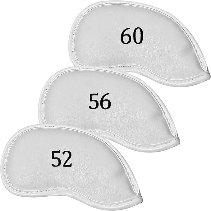 All Teed Up Premium Magnetic Leather Iron and Wedge Golf Club Head Covers | Set of 10 | Fits Most Clubs | Embroidered Club Label on Both Sides of Club Head Cover
