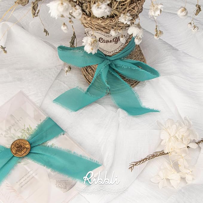 Ribbli Teal Chiffon Silk Ribbon - Image 3