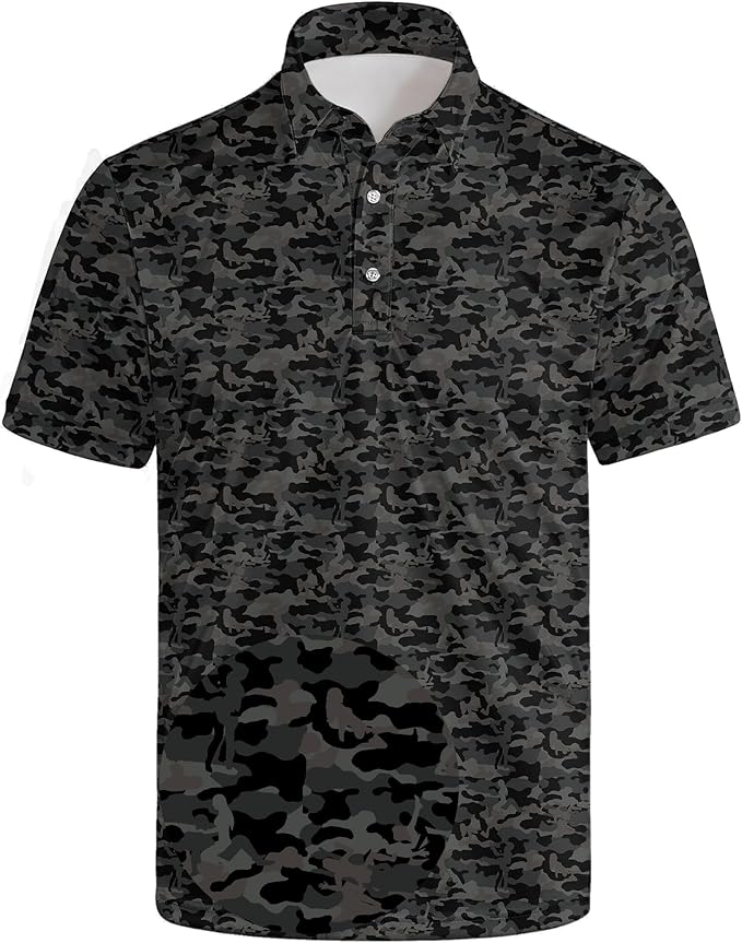 Golf Polo Shirts for Men Funny Print Short Sleeve Golf Shirts Performance Golf Polos