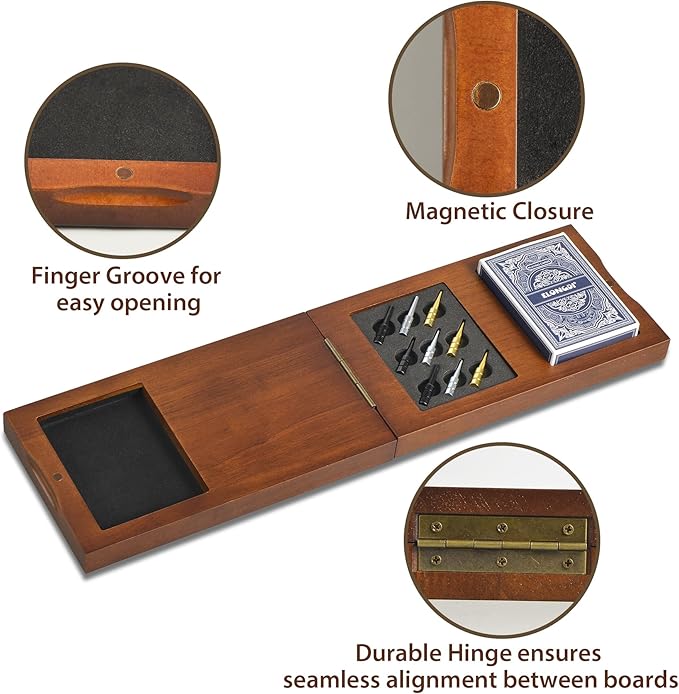 Foldable Wooden Cribbage Board Game Set, Portable Travel 3 Track Cribbage Board - Image 3