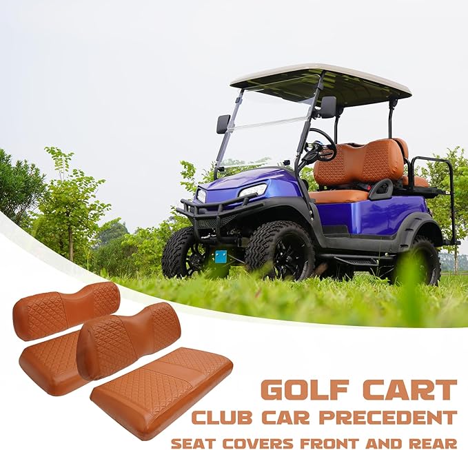 XUANYUDG0769 Golf Cart Front and Rear Seat Covers for EZGO TXT/RXV Club Car DS/Precedent Yamaha G29, Vinyl Leather Made/Adjustable Straps and Retractable Buckle/No Stapler Required,4PCS