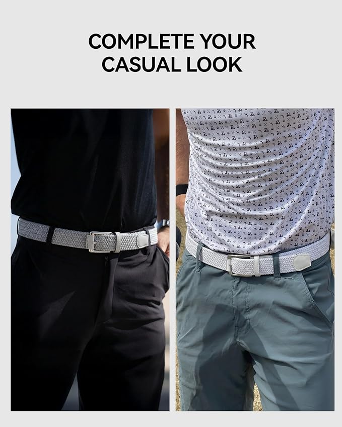 CHAOREN Stretch Belt Men 2 Pack - 1 3/8" Braided Golf Belts For Men - Casual Elastic For Pants and Jeans