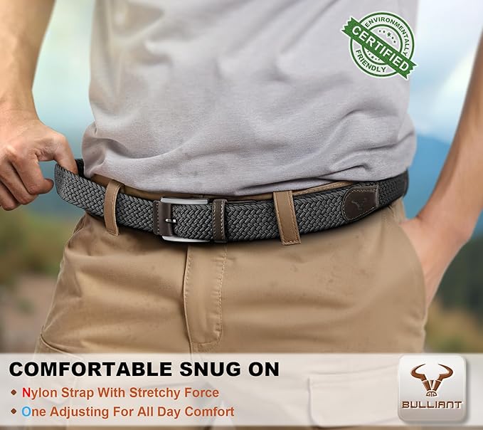 BULLIANT Belt for Men 2Pack,Mens Gift Stretch Braided Web Belt Elastic for Casual Golf Jeans,1 3/8"