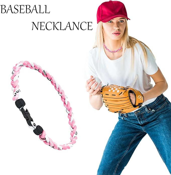 18inch Baseball Necklace,Fashion Tri-Braided Rope Tornado Necklace for Sports Fan