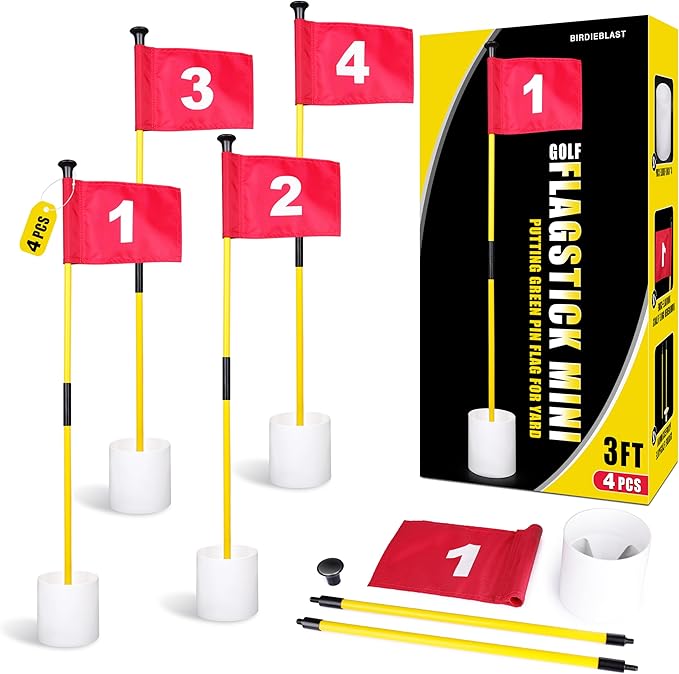 2 or 4 Set 3Ft Golf Flagstick Mini Putting Green Pin Flag for Yard, with Hole Cup Set, Double-Side Numbered Golf Flags for Portable Practice