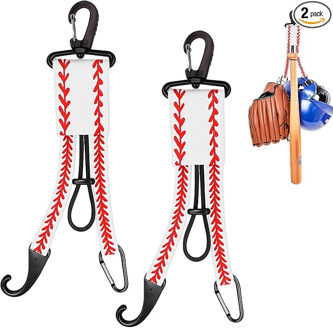 Deekin 2 Pcs Baseball Softball Gear Hanger 3 in 1 Dugout Organizer Bat Holder with Glove Clip and Helmet Hook for Fence Bag Water Bottle Hiking Camping (Baseball)