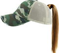 Classic Plain Ponytail Messy High Bun Headwear Adjustable Cotton Trucker Mesh Glitter Hat Baseball Cap