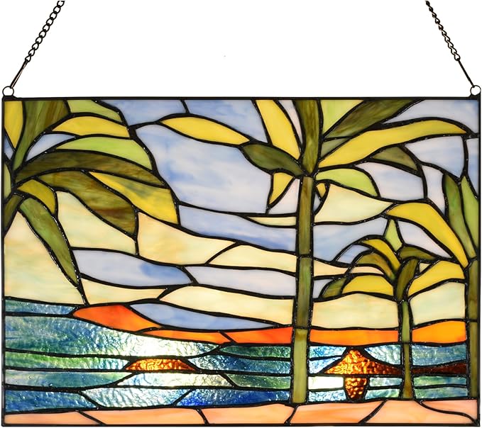 PA0006 Stained Glass Window Panel-14 Wx9.5 H Window Suncatcher Tiffany Style by HomeBeauty