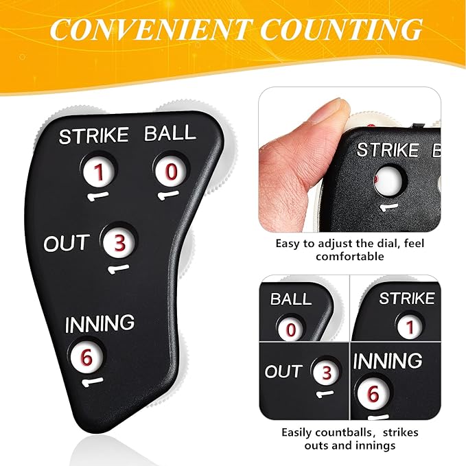 Deekin 4 Wheel Baseball Umpire Clicker Black Indicator Gear Practical Baseball Counter Clicker for Scorekeeper Recording Outs Innings Balls Softball Referee Equipment