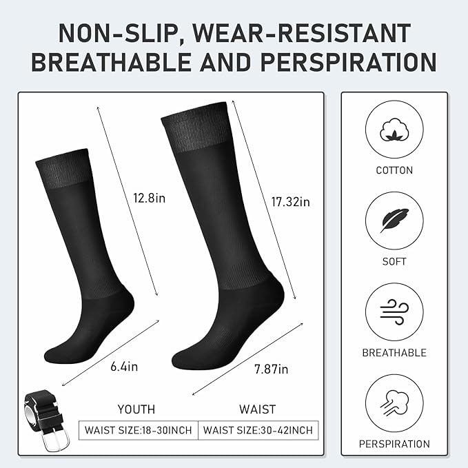 Zhanmai Baseball Belt and Socks Combo, Adjustable Elastic Belt and Softball Socks, Multiple Sizes for Youth Boys Girls, Adult