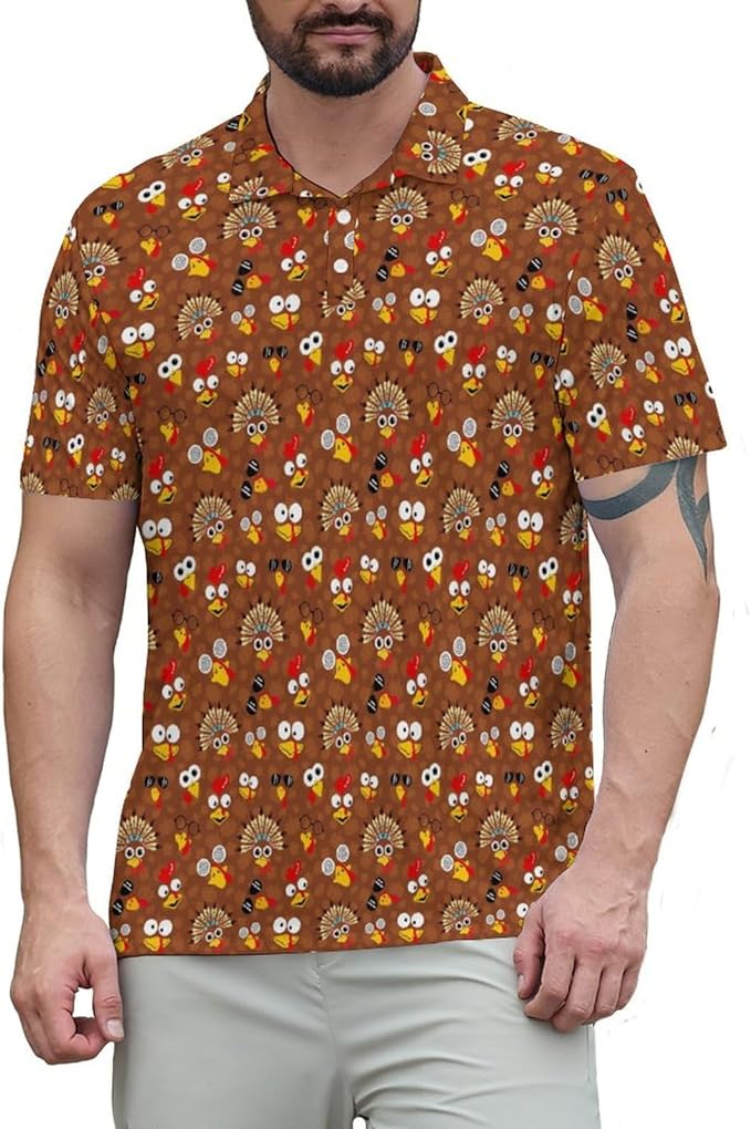 HUURAY Funny Golf Polos for Men Funny Print Short Sleeve Shirts Quick Dry Polo Shirts Hawaiian Shirt Performance Golf Outfits