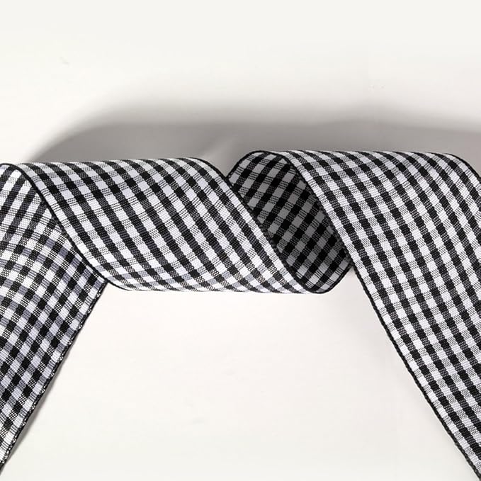 1.5 Inch Black and White Woven Edge Gingham Ribbon 25 Yards Each Roll 100% - Image 6