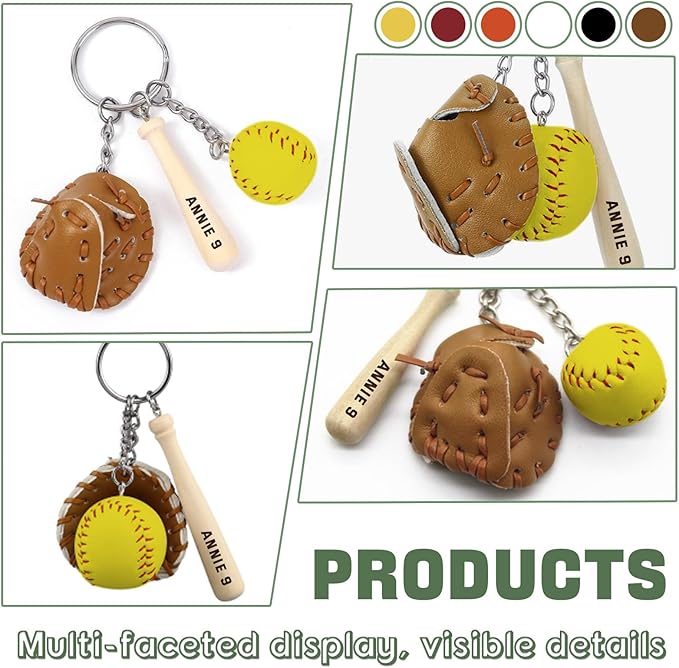 Custom Softball Keychain with Name Personalized Wooden Baseball Keyring for Girls Boys Team Gifts Softball Party Favors