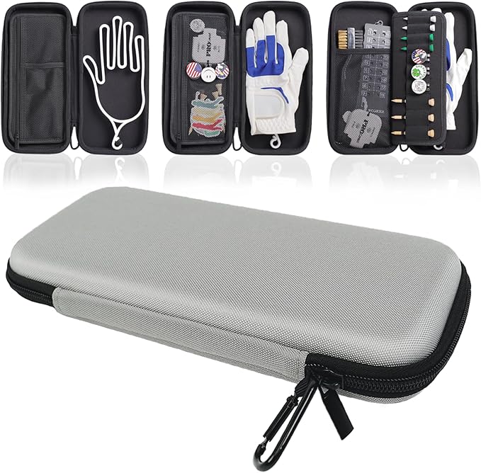 Golf Glove Holder Case for Accessories with Removable Glove Shaper Portable Golfer Gifts for Men & Women Caddy Organizer Case with Storage Slots for Divot Tools, Tees & Ball Markers